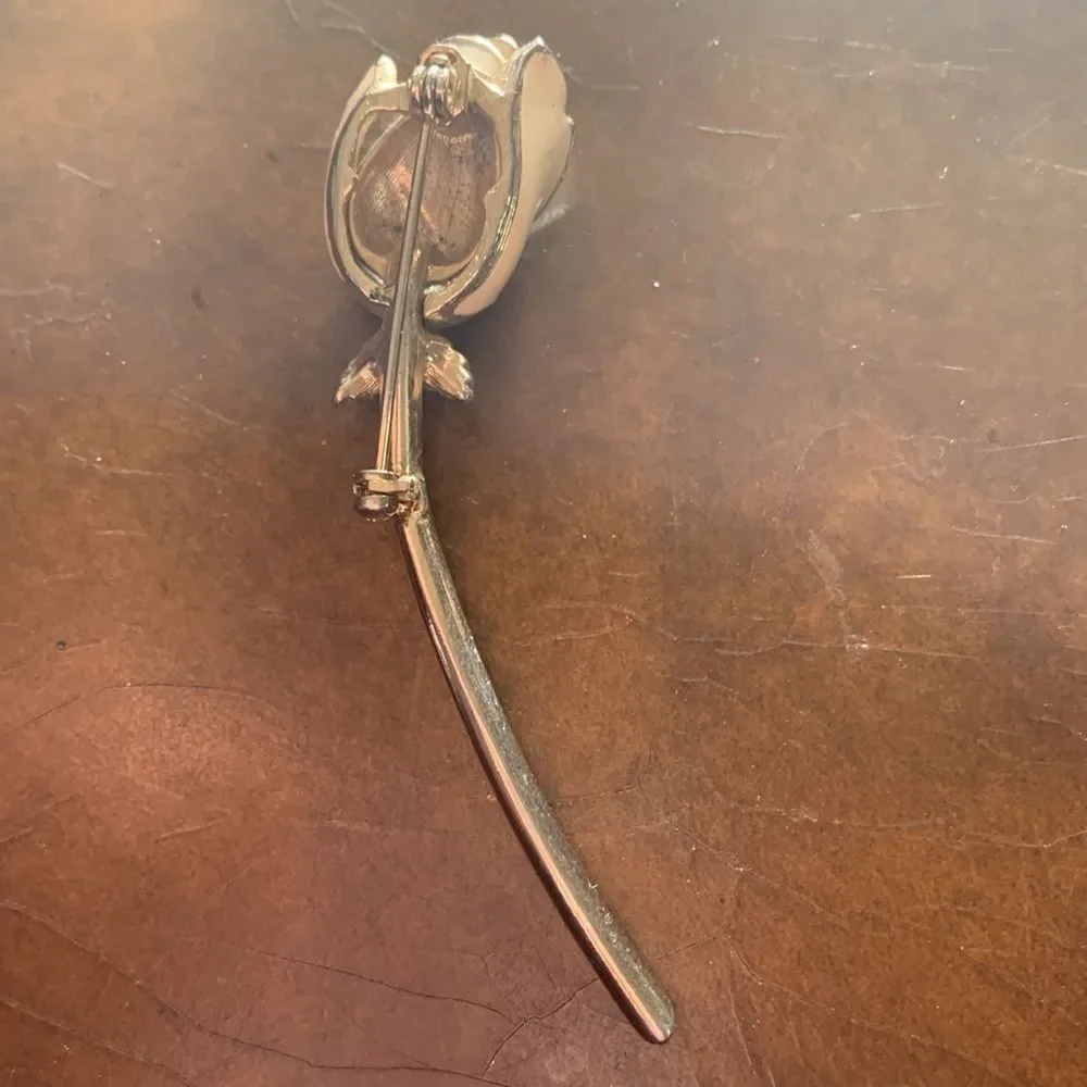 Vintage White Enamel Rose Brooch
